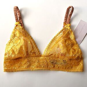 STELLA McCARTNEY Naomi Gliding Yellow Lace Bralette Soft Cup Bra SMALL S21-241